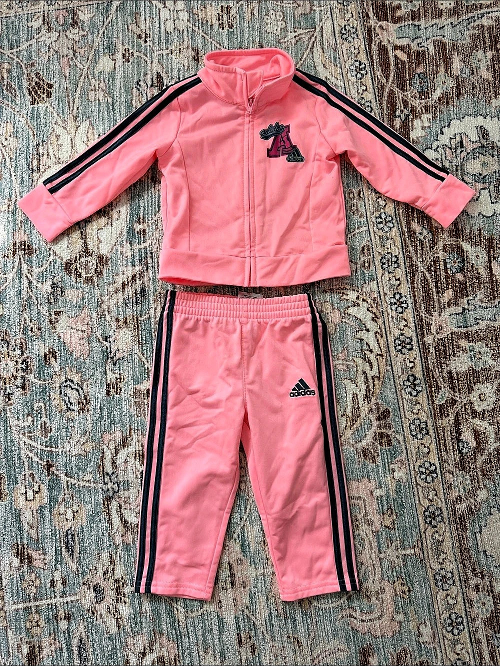 adidas Girls 3-Stripes Varsity Track Jacket and Jogger Set Baby 12M Pink